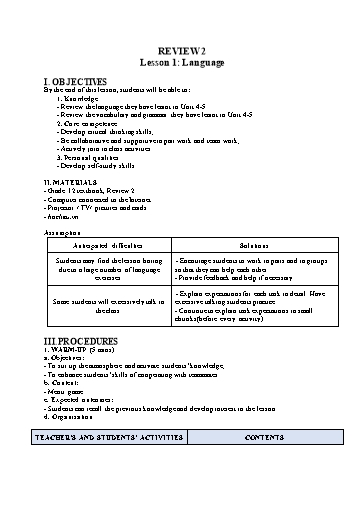 Kế hoạch bài dạy Tiếng Anh Lớp 12 Global Success theo CV5512 - Review 2