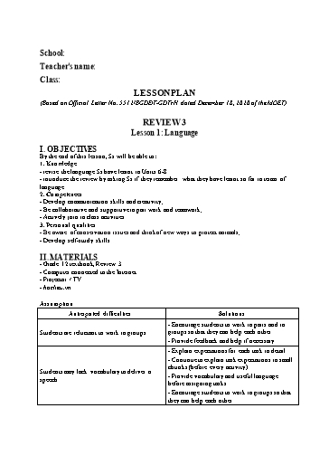 Kế hoạch bài dạy Tiếng Anh Lớp 12 Global Success theo CV5512 - Review 3