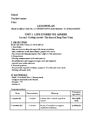 Kế hoạch bài dạy Tiếng Anh Lớp 12 Global Success theo CV5512 - Unit 1: Life stories we admire
