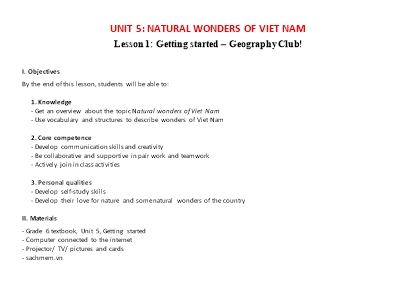 Kế hoạch bài dạy Tiếng Anh Lớp 6 Global Success theo CV5512 - Unit 5: Natural wonders of Viet Nam Kế hoạch bài dạy Tiếng Anh Lớp 6 Global Success theo CV5512 - Unit 5: Natural wonders of Viet Nam