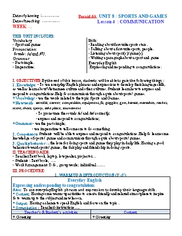 Kế hoạch bài dạy Tiếng Anh Lớp 6 Global Success theo CV5512 - Unit 8: Sports and games - Lesson 4: Communication Kế hoạch bài dạy Tiếng Anh Lớp 6 Global Success theo CV5512 - Unit 8: Sports and games - Lesson 4: Communication