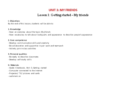 Kế hoạch bài dạy Tiếng Anh Lớp 6 Global Success theo CV5512 - Unit 3: My friends