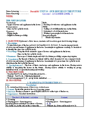 Kế hoạch bài dạy Tiếng Anh Lớp 6 Global Success theo CV5512 - Unit 10: Our houses in the future - Lesson 2: A closer look 1 Kế hoạch bài dạy Tiếng Anh Lớp 6 Global Success theo CV5512 - Unit 10: Our houses in the future - Lesson 2: A closer look 1