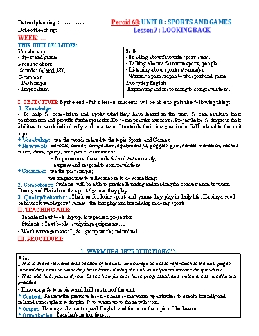 Kế hoạch bài dạy Tiếng Anh Lớp 6 Global Success theo CV5512 - Unit 8: Sports and games - Lesson 7: Looking back Kế hoạch bài dạy Tiếng Anh Lớp 6 Global Success theo CV5512 - Unit 8: Sports and games - Lesson 7: Looking back