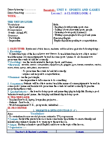 Kế hoạch bài dạy Tiếng Anh Lớp 6 Global Success theo CV5512 - Unit 8: Sports and games - Lesson 2: A closer look 1 Kế hoạch bài dạy Tiếng Anh Lớp 6 Global Success theo CV5512 - Unit 8: Sports and games - Lesson 2: A closer look 1