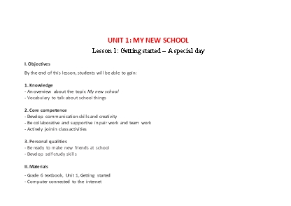 Kế hoạch bài dạy Tiếng Anh Lớp 6 Global Success theo CV5512 - Unit 1: My new school Kế hoạch bài dạy Tiếng Anh Lớp 6 Global Success theo CV5512 - Unit 1: My new school