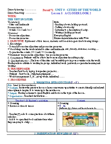 Kế hoạch bài dạy Tiếng Anh Lớp 6 Global Success theo CV5512 - Unit 9: Cities of the world - Lesson 3: A closer look 2 Kế hoạch bài dạy Tiếng Anh Lớp 6 Global Success theo CV5512 - Unit 9: Cities of the world - Lesson 3: A closer look 2