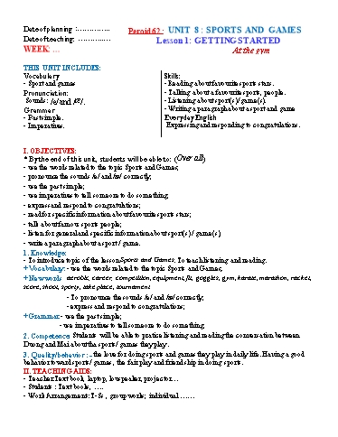 Kế hoạch bài dạy Tiếng Anh Lớp 6 Global Success theo CV5512 - Unit 8: Sports and games - Lesson 1: Getting started Kế hoạch bài dạy Tiếng Anh Lớp 6 Global Success theo CV5512 - Unit 8: Sports and games - Lesson 1: Getting started