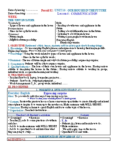 Kế hoạch bài dạy Tiếng Anh Lớp 6 Global Success theo CV5512 - Unit 10: Our houses in the future - Lesson 4: Communication