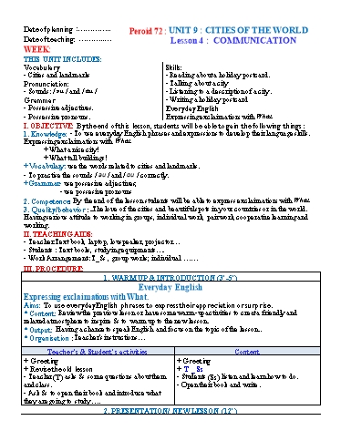 Kế hoạch bài dạy Tiếng Anh Lớp 6 Global Success theo CV5512 - Unit 9: Cities of the world - Lesson 4: Communication Kế hoạch bài dạy Tiếng Anh Lớp 6 Global Success theo CV5512 - Unit 9: Cities of the world - Lesson 4: Communication