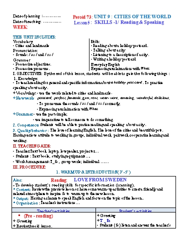 Kế hoạch bài dạy Tiếng Anh Lớp 6 Global Success theo CV5512 - Unit 9: Cities of the world - Lesson 5: Skills 1 Kế hoạch bài dạy Tiếng Anh Lớp 6 Global Success theo CV5512 - Unit 9: Cities of the world - Lesson 5: Skills 1