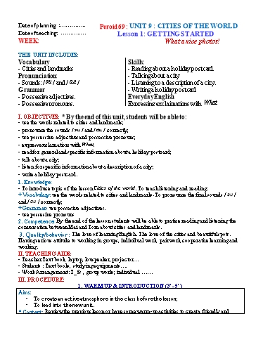 Kế hoạch bài dạy Tiếng Anh Lớp 6 Global Success theo CV5512 - Unit 9: Cities of the world - Lesson 1: Getting started Kế hoạch bài dạy Tiếng Anh Lớp 6 Global Success theo CV5512 - Unit 9: Cities of the world - Lesson 1: Getting started