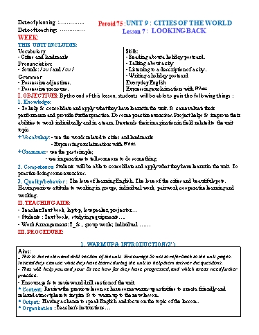 Kế hoạch bài dạy Tiếng Anh Lớp 6 Global Success theo CV5512 - Unit 9: Cities of the world - Lesson 7: Looking back Kế hoạch bài dạy Tiếng Anh Lớp 6 Global Success theo CV5512 - Unit 9: Cities of the world - Lesson 7: Looking back