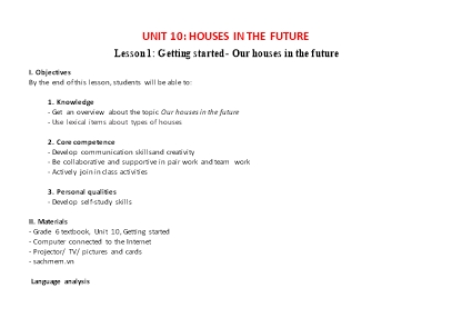 Kế hoạch bài dạy Tiếng Anh Lớp 6 Global Success theo CV5512 - Unit 10: Houses in the future Kế hoạch bài dạy Tiếng Anh Lớp 6 Global Success theo CV5512 - Unit 10: Houses in the future