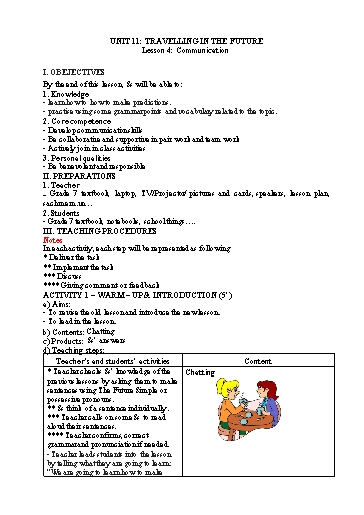 Kế hoạch bài dạy Tiếng Anh Lớp 7 Global Success - Unit 11: Travelling in the future - Lesson 4: Communication - Năm học 2022-2023