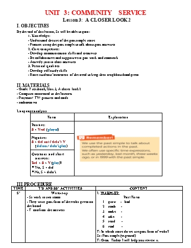 Kế hoạch bài dạy Tiếng Anh Lớp 7 Global Success - Unit 3: Community service - Lesson 3: A closer look 2 - Năm học 2022-2023