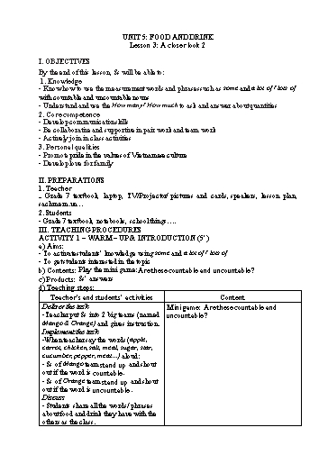 Kế hoạch bài dạy Tiếng Anh Lớp 7 Global Success - Unit 5: Food and drink - Lesson 3: A closer look 2 - Năm học 2022-2023 Kế hoạch bài dạy Tiếng Anh Lớp 7 Global Success - Unit 5: Food and drink - Lesson 3: A closer look 2 - Năm học 2022-2023