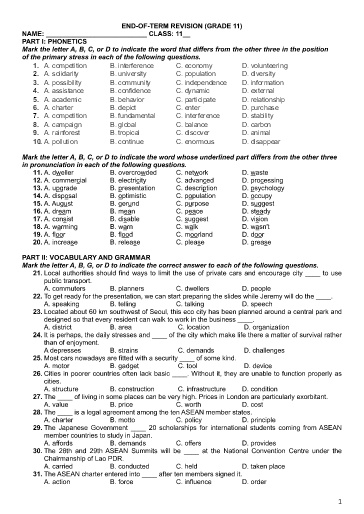 Kiểm tra cuối học kì 1 Tiếng Anh Lớp 11 Global Success (Có đáp án)