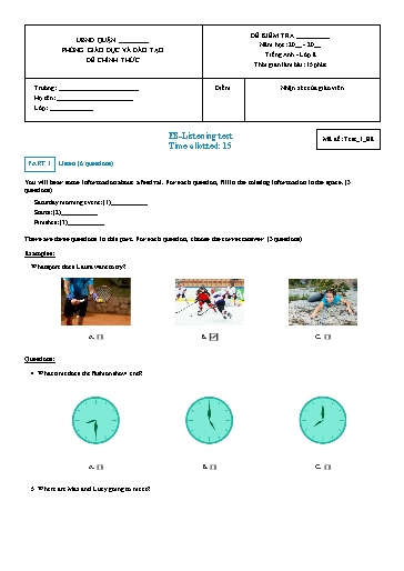 Kiểm tra nghe Tiếng Anh Lớp 8 Global Success - Mã đề: Test 1 (Có file nghe và đáp án)