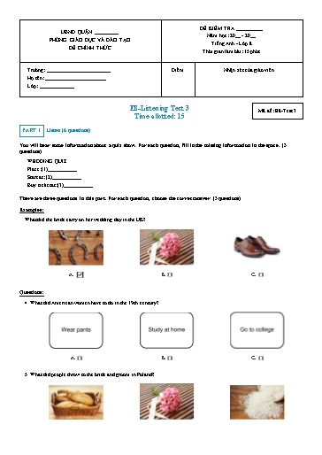 Kiểm tra nghe Tiếng Anh Lớp 8 Global Success - Mã đề: Test 3 (Có file nghe và đáp án)