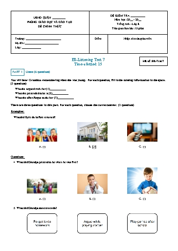 Kiểm tra nghe Tiếng Anh Lớp 8 Global Success - Mã đề: Test 7 (Có file nghe và đáp án)