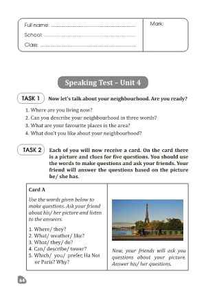 Kiểm tra Speaking Tiếng Anh Lớp 6 Global Success - Unit 4 - Năm học 2021-2022 Kiểm tra Speaking Tiếng Anh Lớp 6 Global Success - Unit 4 - Năm học 2021-2022