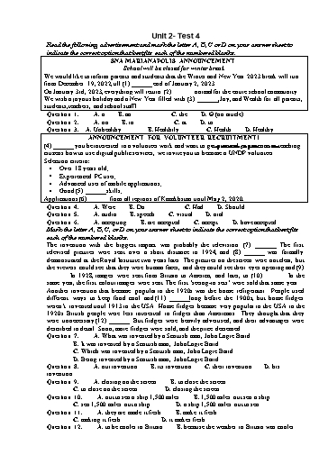 Kiểm tra Tiếng Anh Lớp 12 Global Success - Unit 2: A multicultural world - Test 4 (Có đáp án)