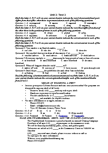 Kiểm tra Tiếng Anh Lớp 12 Global Success - Unit 3: Green living - Test 3 (Có đáp án)