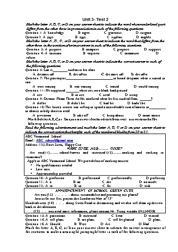 Kiểm tra Tiếng Anh Lớp 12 Global Success - Unit 3: Green living - Test 2 (Có đáp án)