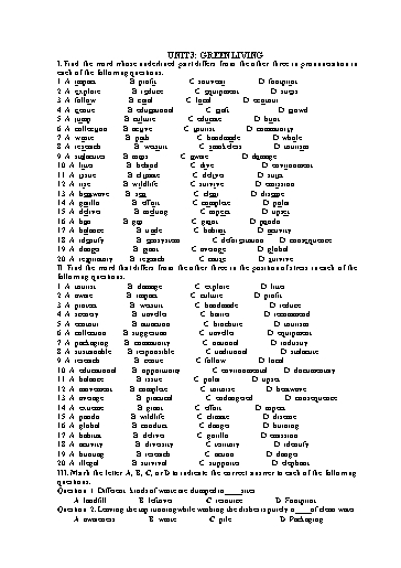 Kiểm tra Tiếng Anh Lớp 12 Global Success - Unit 3: Green living - Test 1 (Có đáp án)