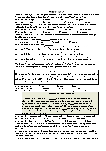 Kiểm tra Tiếng Anh Lớp 12 Global Success - Unit 4: Urbanisation - Test 4 (Có đáp án)