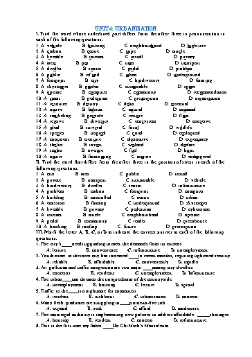 Kiểm tra Tiếng Anh Lớp 12 Global Success - Unit 4: Urbanisation - Test 1 (Có đáp án)