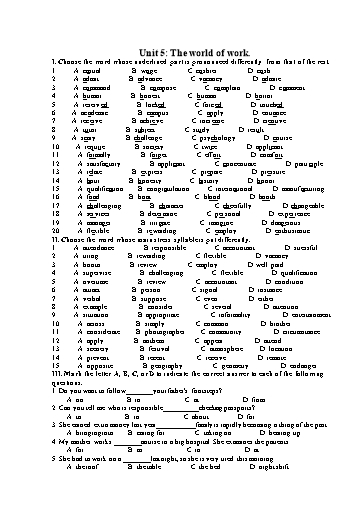 Kiểm tra Tiếng Anh Lớp 12 Global Success - Unit 5: The world of work - Test 1 (Có đáp án)