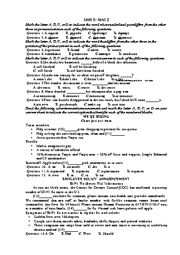 Kiểm tra Tiếng Anh Lớp 12 Global Success - Unit 5: The world of work - Test 2 (Có đáp án)