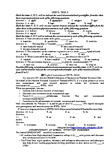 Kiểm tra Tiếng Anh Lớp 12 Global Success - Unit 5: The world of work - Test 3 (Có đáp án)