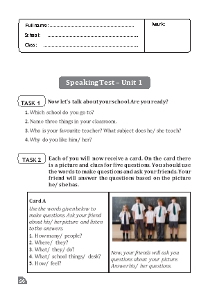 Kiểm tra Tiếng Anh Lớp 6 Global Success - Phần: Speaking - Unit 1 Kiểm tra Tiếng Anh Lớp 6 Global Success - Phần: Speaking - Unit 1