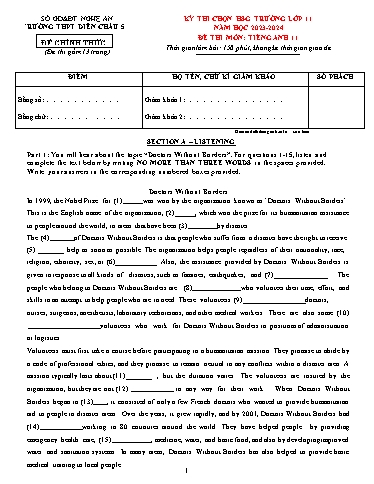 Kỳ thi chọn học sinh giỏi cấp trường Tiếng Anh Lớp 11 Global Success - Năm học 2023-2024 - Trường THPT Diễn Châu (Có file nghe và đáp án)