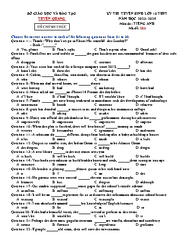 Kỳ thi tuyển sinh vào Lớp 10 THPT môn Tiếng Anh - Năm học 2023-2024 - Sở GD&ĐT Tuyên Quang (Có đáp án)
