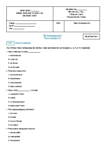 Luyện nghe Tiếng Anh Lớp 6 Global Success - Mã đề: E6-Test-4 (Có file nghe và đáp án)