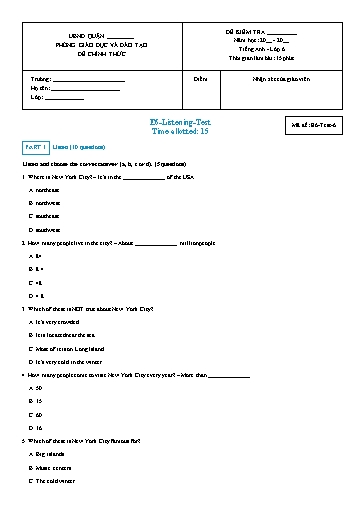 Luyện nghe Tiếng Anh Lớp 6 Global Success - Mã đề: E6-Test-6 (Có file nghe và đáp án)