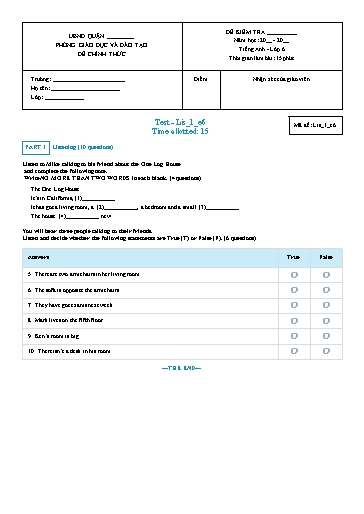 Luyện nghe Tiếng Anh Lớp 6 Global Success - Mã đề: Lis-1-e6 (Có file nghe và đáp án)