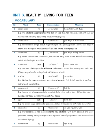 Luyện tập chuyên sâu Tiếng Anh Lớp 9 Global Success - Unit 3: Healthy living for teen