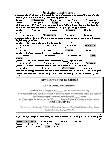 Luyện tập kiểm tra học kì 1 Tiếng Anh Lớp 12 Global Success - Test 1 (Có đáp án)
