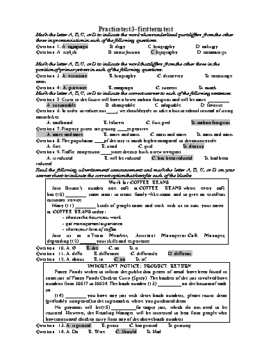 Luyện tập kiểm tra học kì 1 Tiếng Anh Lớp 12 Global Success - Test 3 (Có đáp án)