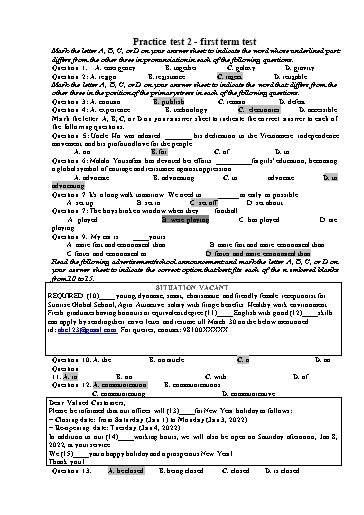 Luyện tập kiểm tra học kì 1 Tiếng Anh Lớp 12 Global Success - Test 2 (Có đáp án)