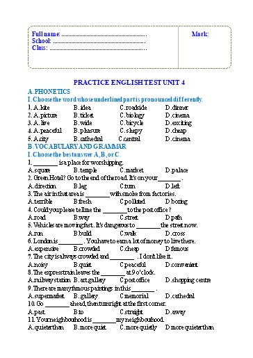 Luyện tập Tiếng Anh Lớp 6 Global Success - Unit 4