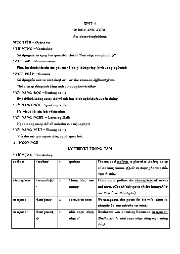 Lý thuyết và bài tập vận dụng Tiếng Anh Lớp 7 Global Success - Unit 4: Music and arts (Có đáp án) Lý thuyết và bài tập vận dụng Tiếng Anh Lớp 7 Global Success - Unit 4: Music and arts (Có đáp án)