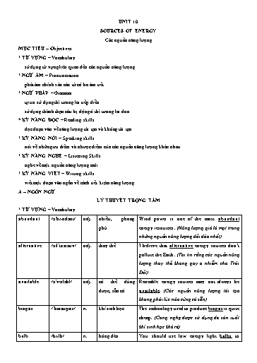 Lý thuyết và bài tập vận dụng Tiếng Anh Lớp 7 Global Success - Unit 10: Sources of energy (Có đáp án) Lý thuyết và bài tập vận dụng Tiếng Anh Lớp 7 Global Success - Unit 10: Sources of energy (Có đáp án)
