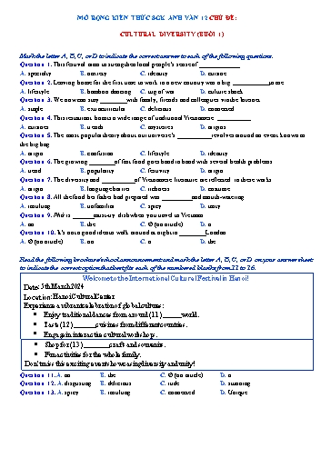 Mở rộng kiến thức Tiếng Anh Lớp 12 Global Success - Chủ đề: Cultural diversity - Buổi 1 (Có đáp án)