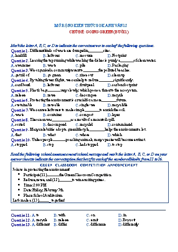 Mở rộng kiến thức Tiếng Anh Lớp 12 Global Success - Chủ đề: Going green - Buổi 1 (Có đáp án)